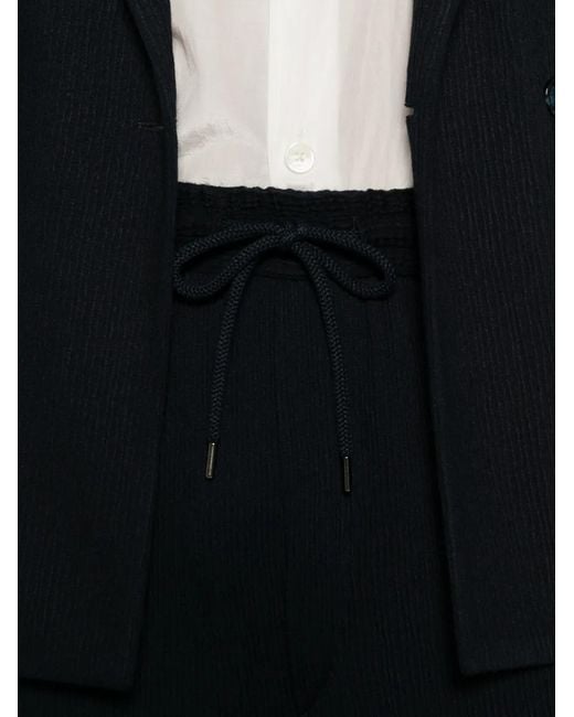 Giorgio Armani Black Drawstring-Waist Textured Trousers for men