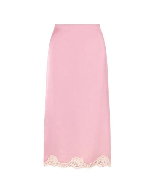 Valentino Garavani Pink Lace-Trim Satin Skirt