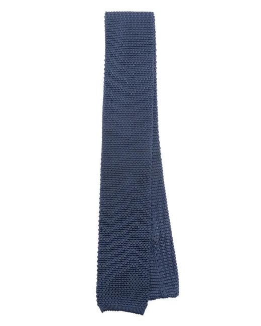 Brunello Cucinelli Blue Knitted Silk Tie for men