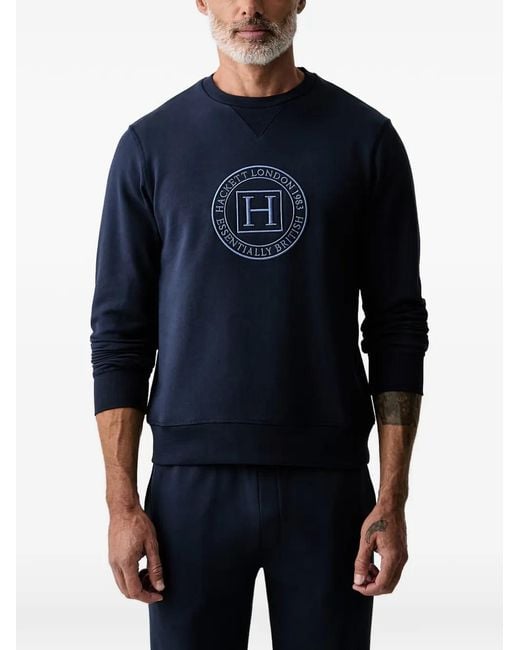 Hackett Blue Logo-Embroidered Crew Neck Sweatshirt for men