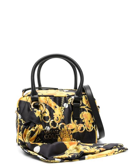 Versace Jeans Couture Black Baroque-Print Tote Bag