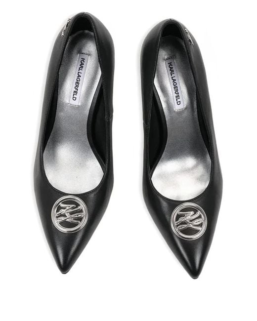 Karl Lagerfeld Black Logo-Plaque Pointed-Toe Pumps