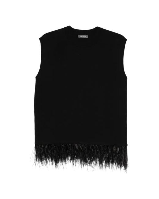 Philo-Sofie Cashmere Black Feather-Trim Vest