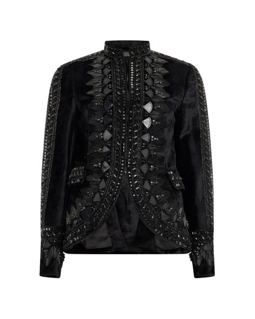 Alberta Ferretti Black Embroidered Bead-Embellished Jacket
