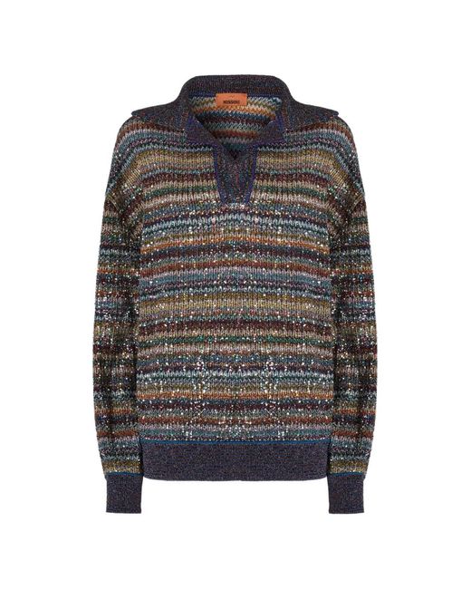 Missoni Gray Sequin-Embellished Striped Sweater