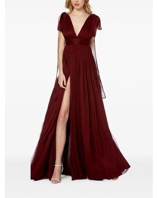 Framboise Red Savana V-Neck Silk Maxi Dress