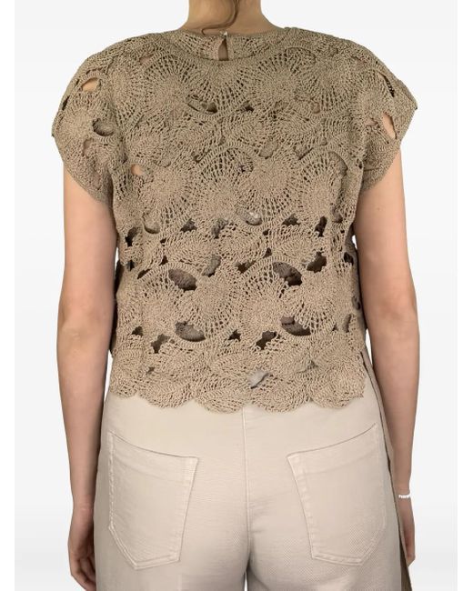 Kangra Natural Openwork-Knit Blouse