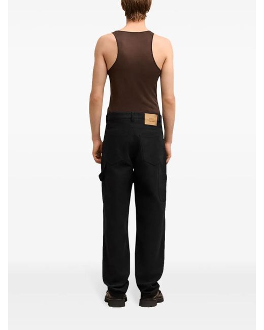AMI Black Logo-Patch Straight-Leg Worker Trousers for men