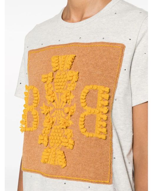 Barrie Yellow Logo-Embroidered Embellished T-Shirt