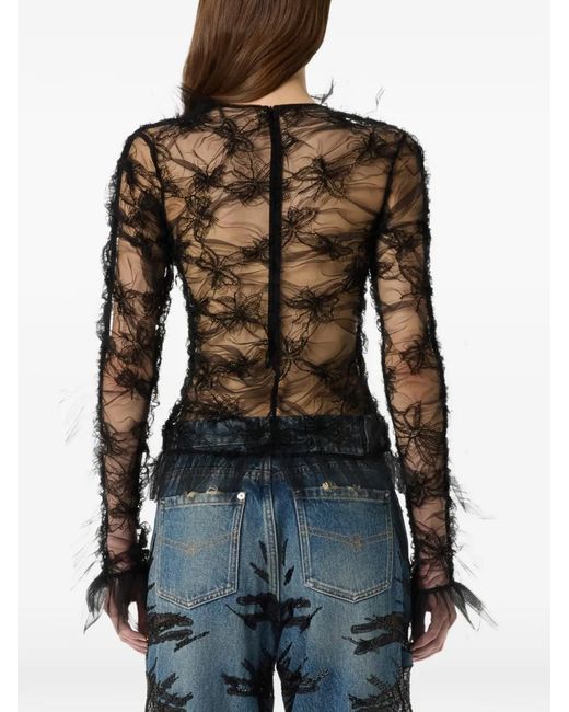 Blumarine Black Ruffled Butterfly-Motif Top