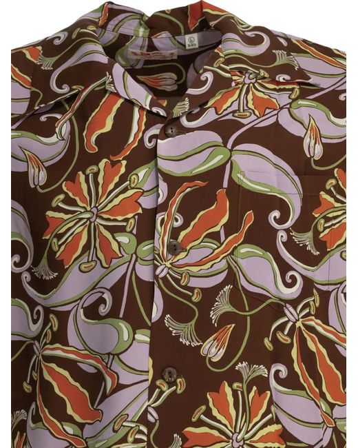 Sun Surf Brown Spider Lily Floral-Print Short-Sleeve Shirt for men