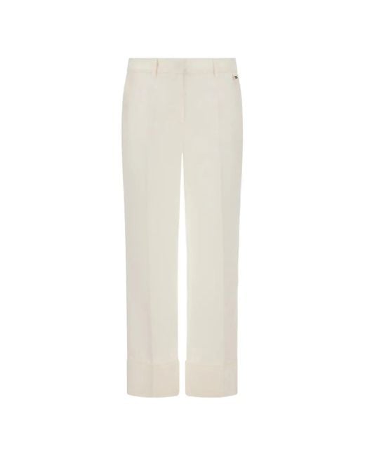 Herno White Lightweight Linen Cigarette Trousers With Turn-Ups And Metal Logo Plate