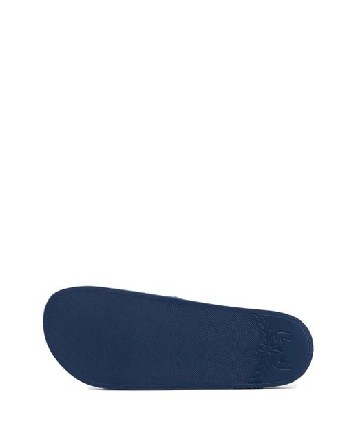 MCM Blue Monogram-Print Slides