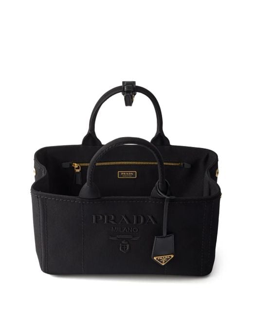 Prada Black Jardinière Large Cotton Canvas Handbag