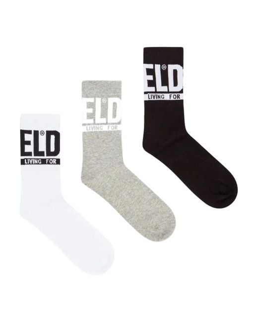 DIESEL White Logo-detail Socks (pack Of Three) for men