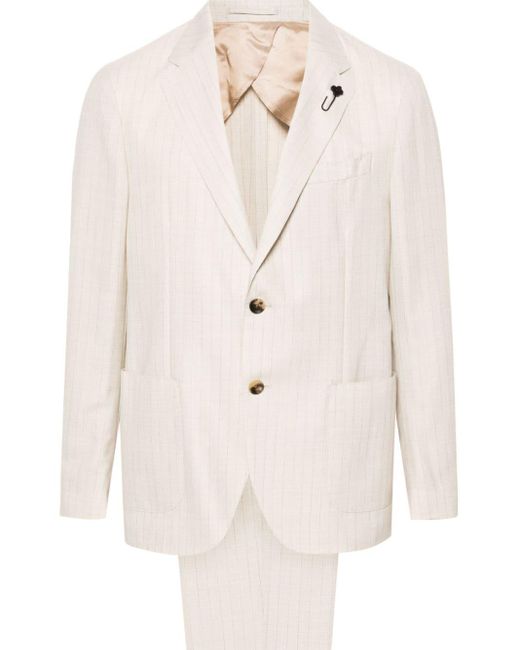 Lardini White Pinstriped Single-breasted Woll Suit for men