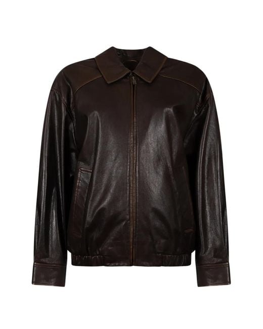 Weekend by Maxmara Black Zip-Up Leather Jacket