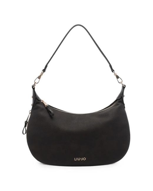 Liu Jo Black Logo-Plaque Crocodile-Effect-Panel Shoulder Bag