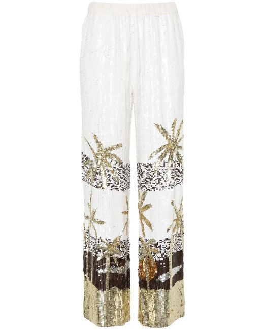 P.A.R.O.S.H. White Sequined Wide-Leg Trousers