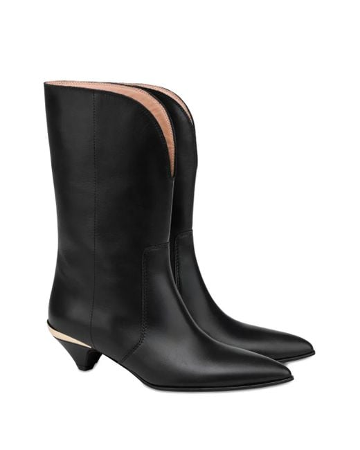Love Moschino Black Calf Leather Pointed-Toe Boots