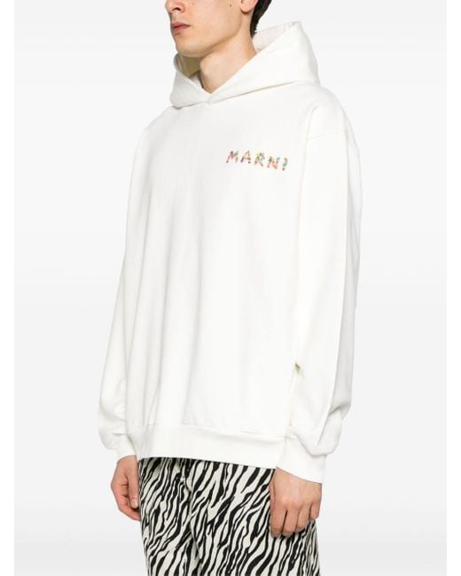 Hoodie en coton à logo imprimé Marni pour homme en coloris White