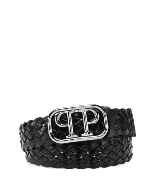 Philipp Plein Black Leather Belt for men