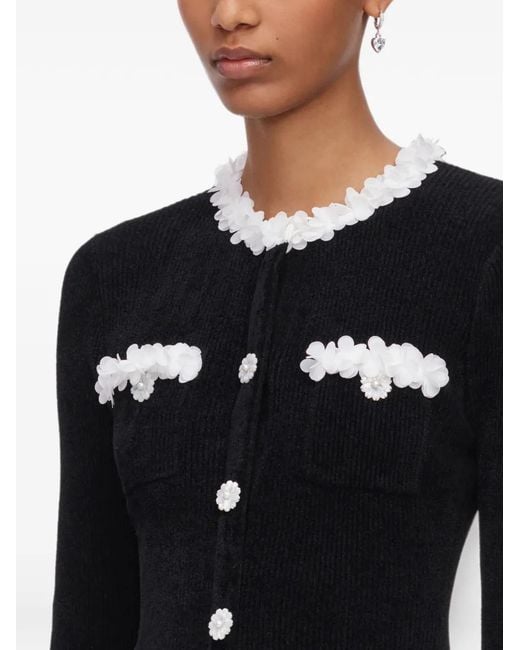 Self-Portrait Black Chenille Knit Flower-Trim Mini Dress