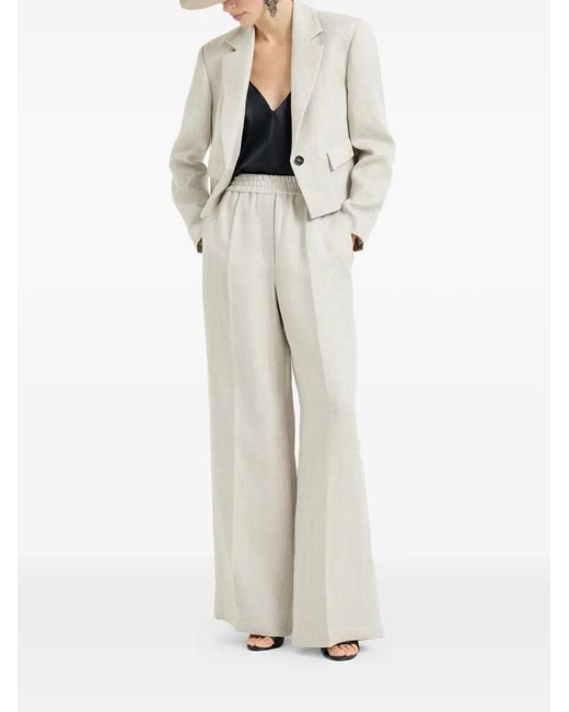 Brunello Cucinelli White Chevron-Pattern Cropped Blazer