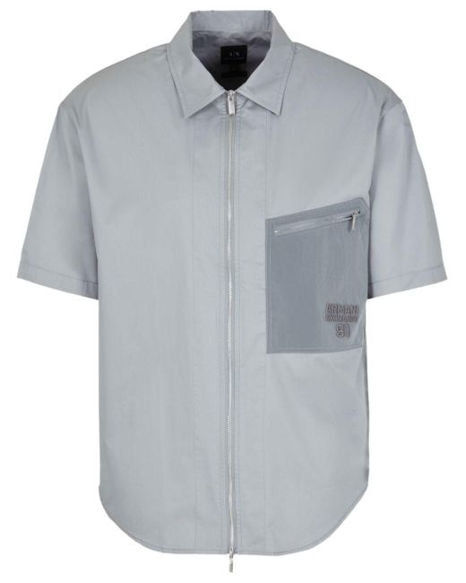 Armani Exchange Overhemd Met Geborduurd Logo in het Gray voor heren