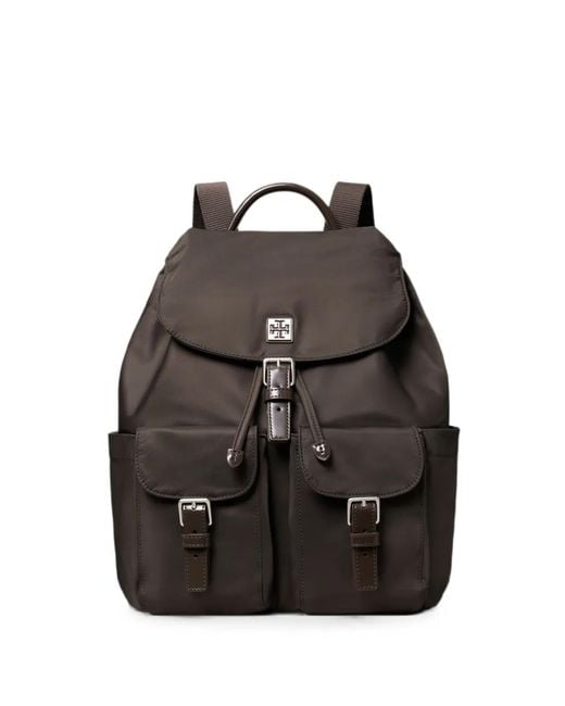 Tory Burch Black Virginia Buckle-Detail Logo-Plaque Backpack