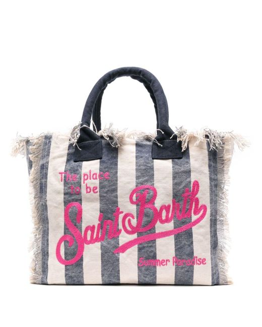 Mc2 Saint Barth Pink Vanity Striped Beach Bag