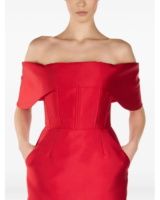 ARAFTU Red Off-Shoulder Midi Dress