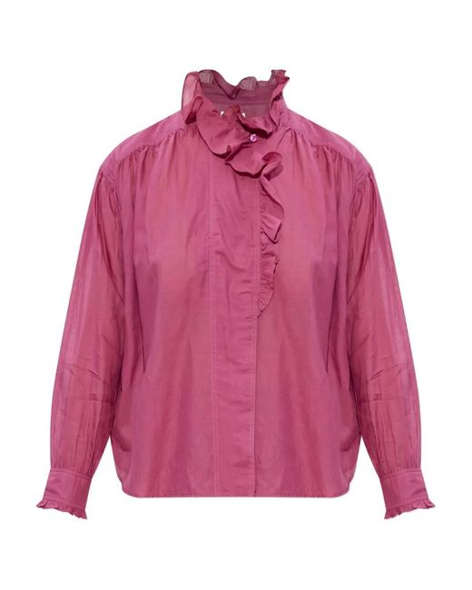 Isabel Marant Pink Ruffled High-Neck Blouse