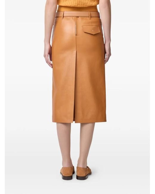 Tod's Orange Leather Midi Skirt