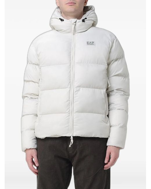EA7 Gray Logo-Patch Padded Coat for men
