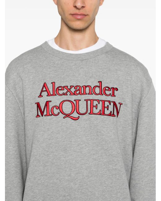 McQueen Gray Embroidered-Logo Sweatshirt for men