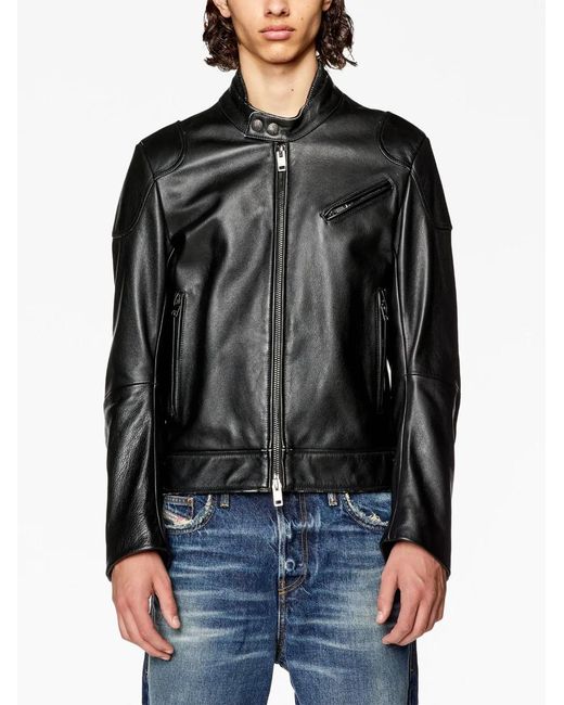 DIESEL 'L-Hein' Leather Jacket in Black for Men | Lyst
