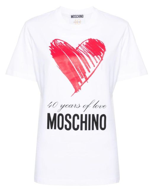 Moschino T-shirt Met Hartprint in het White