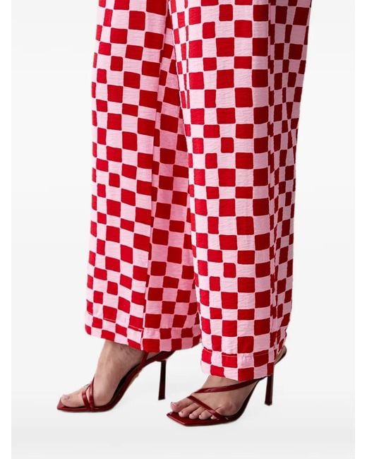 Benetton Red Checkerboard-Print Palazzo Pants