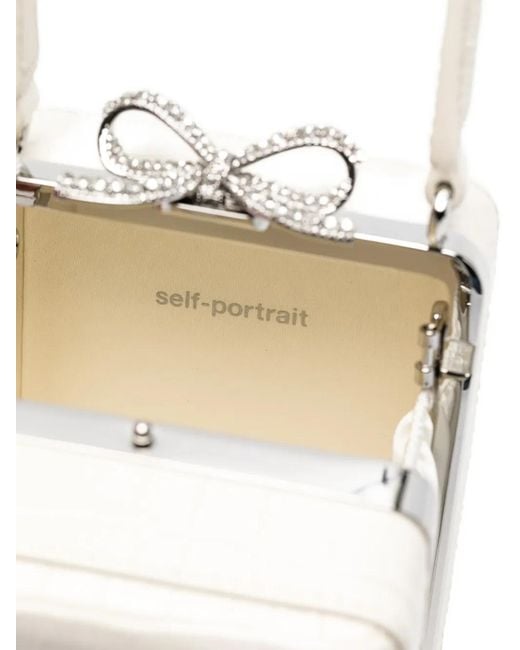 Self-Portrait White Micro Crocodille-Effect Leather Tote Bag