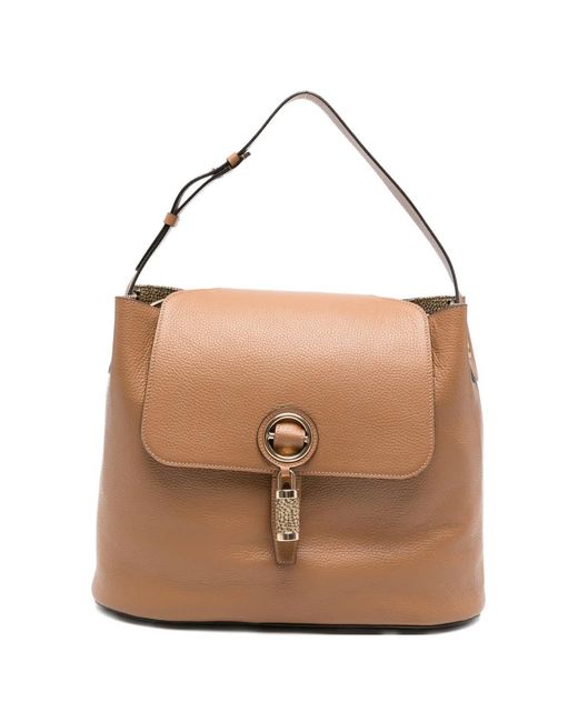 Borbonese Brown Schultertasche Aus Gekörntem Leder
