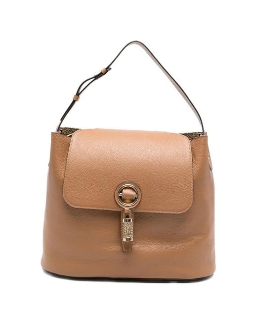 Borbonese Brown Grained Leather Shoulder Bag