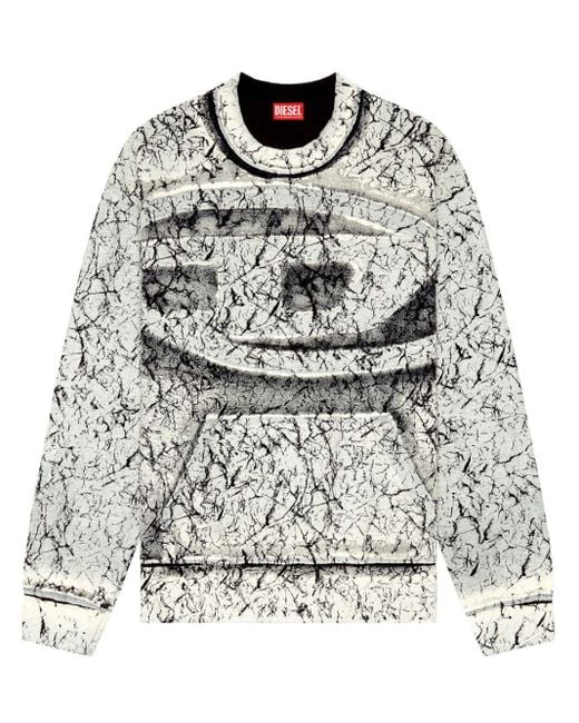 DIESEL Gray S-macoval Cracked-effect Cotton Sweatshirt for men