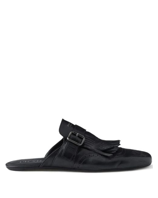 Prada Black Mules Perforées Shuffle À Franges for men