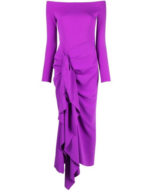 Solace London Purple Lotus Off-the-shoulder Draped Midi Dress - Women's - Polyester/spandex/elastane