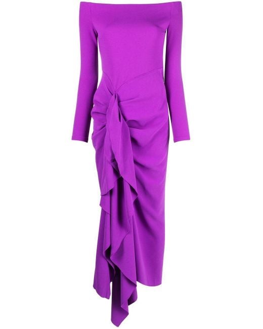 Solace London Lotus Off-shoulder Maxi Dress in Purple | Lyst
