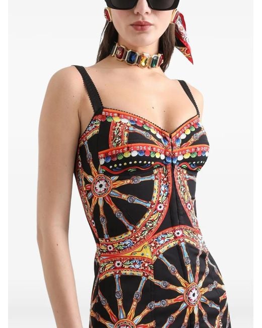 Dolce & Gabbana Black Carretto-Print Short Charmeuse Dress
