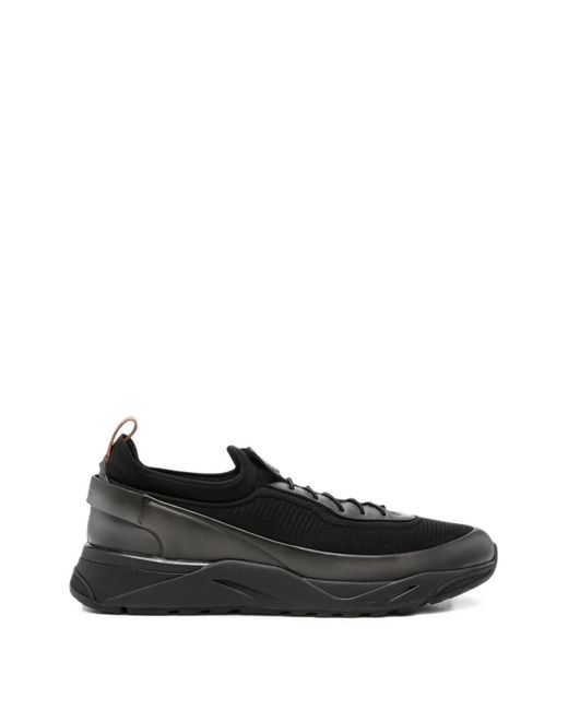Santoni Black Panelled Low-Top Sneakers for men