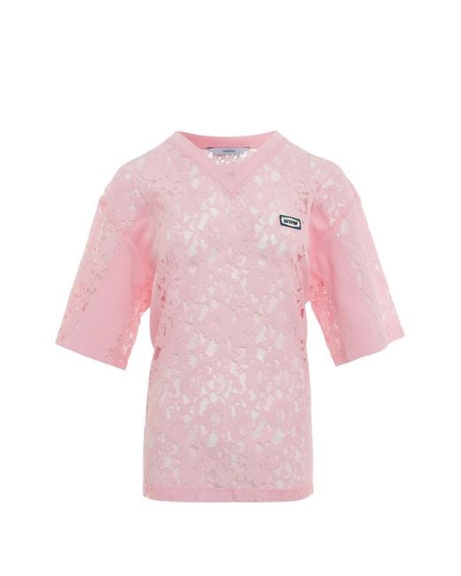 Pushbutton Pink Lace-Panelled T-Shirt