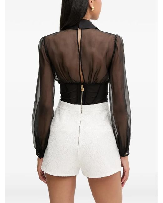 Elisabetta Franchi Black Organza Sequin-Embellished Romper Suit